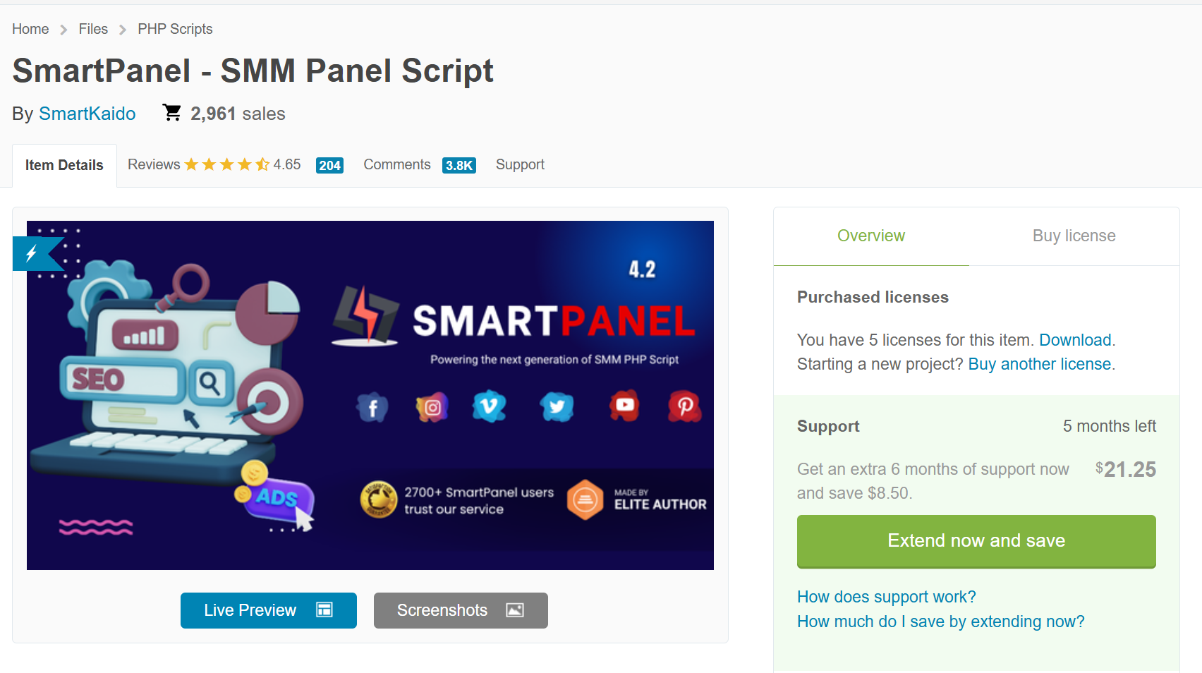 Buying the SmartPanel script on CodeCanyon