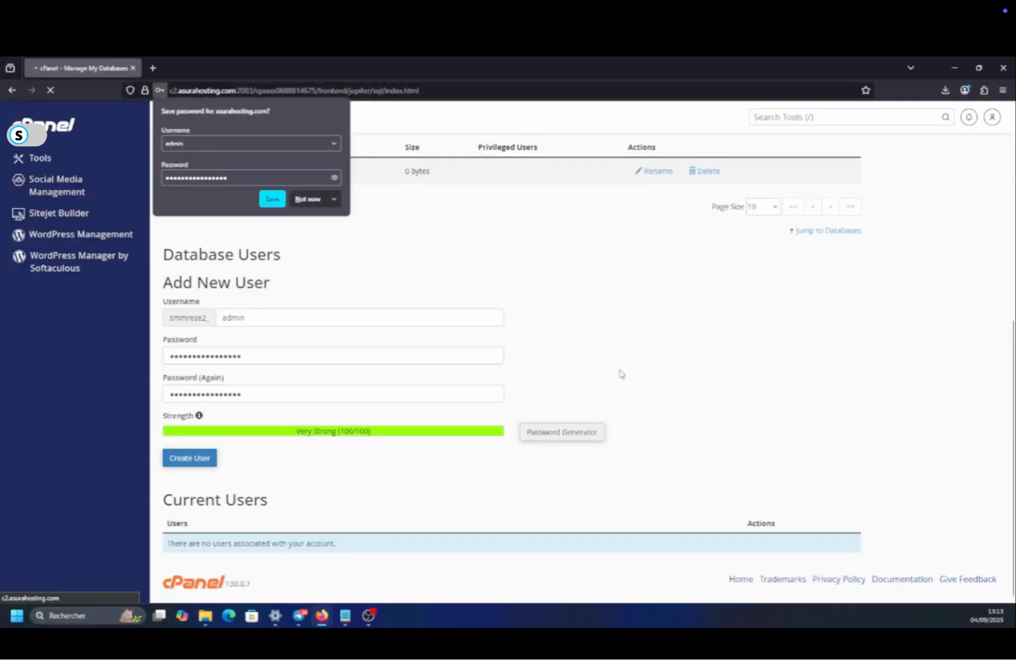Create a MySQL user in cPanel
