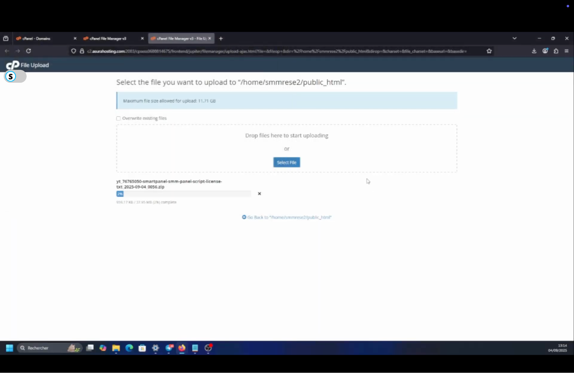 Upload the SmartPanel zip to hosting